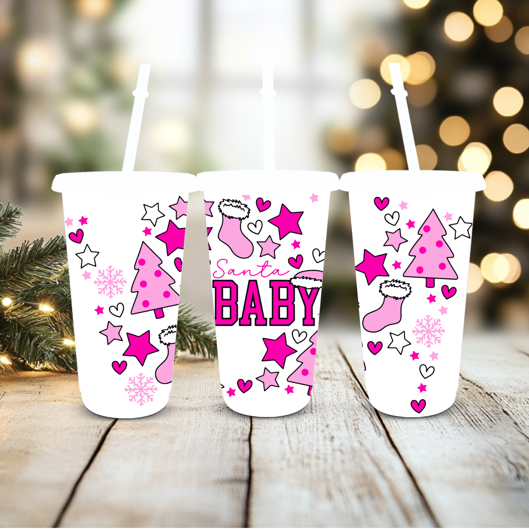 UVDTF Cold Cup Wrap - Pink Santa Baby