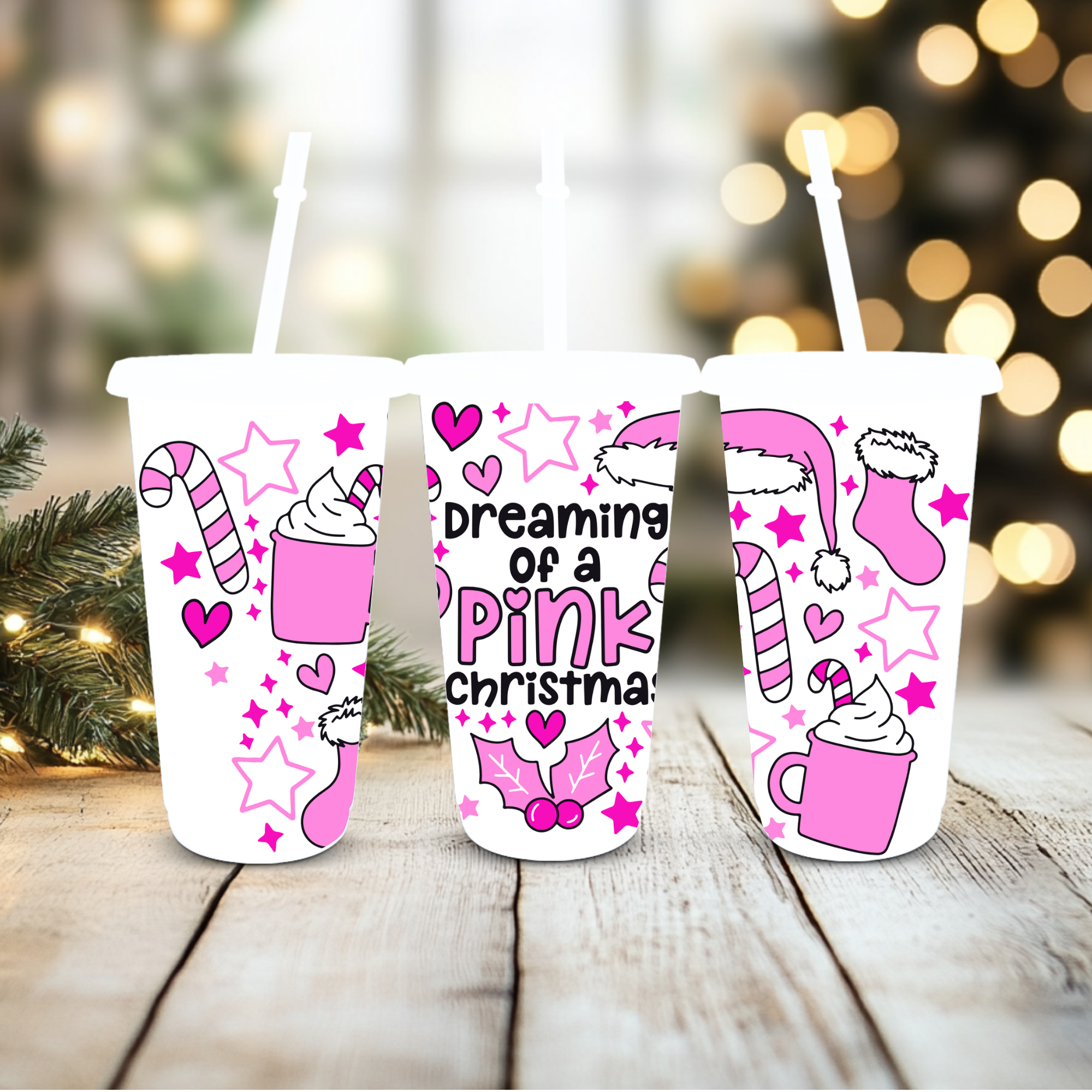 UVDTF Cold Cup Wrap - Dreaming Of A Pink Christmas