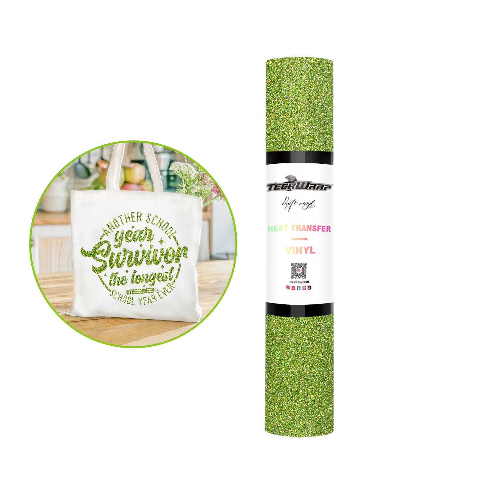Teckwrap HTV - Fancy Glitter Colourful Lime