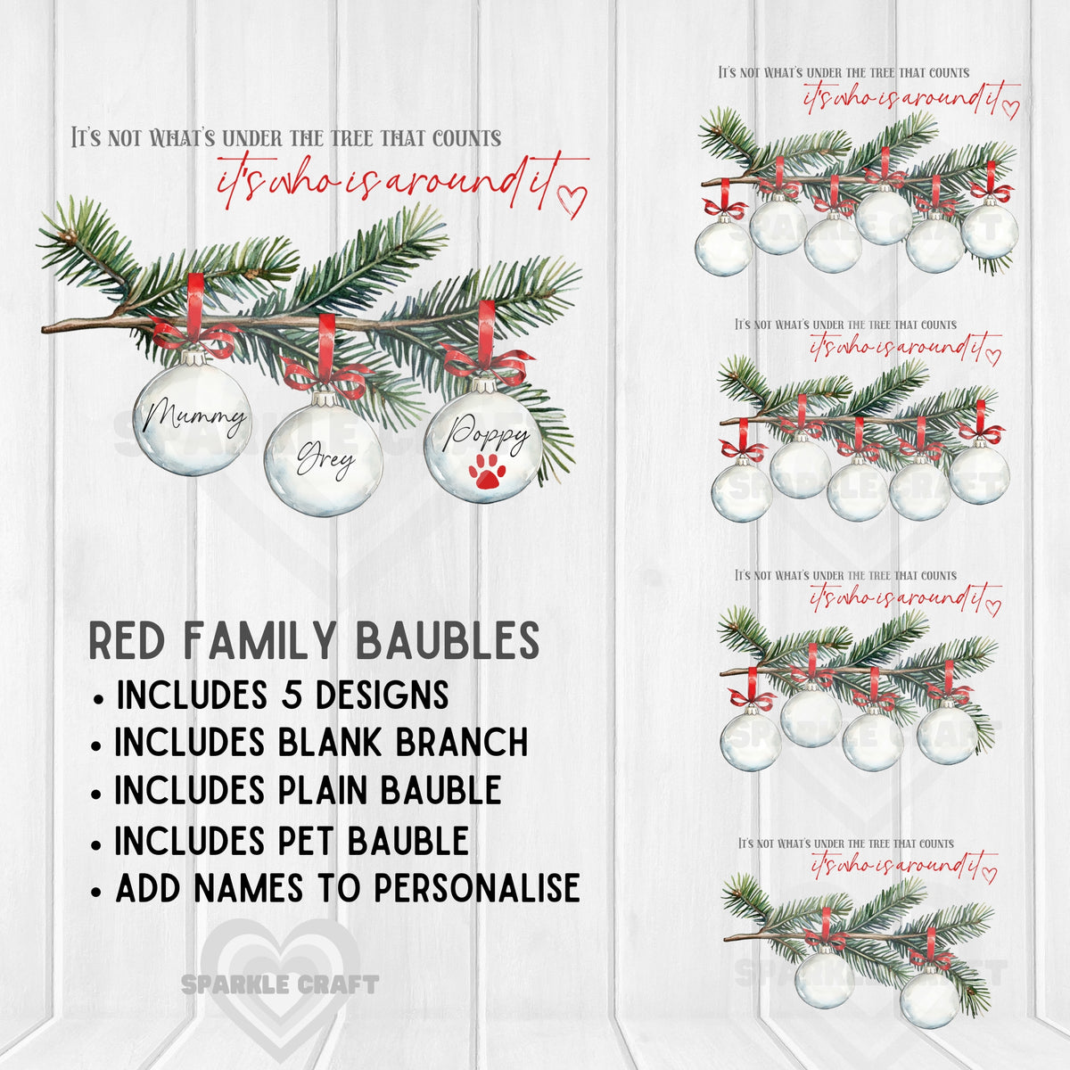 Family Christmas - Red Baubles Digital Download