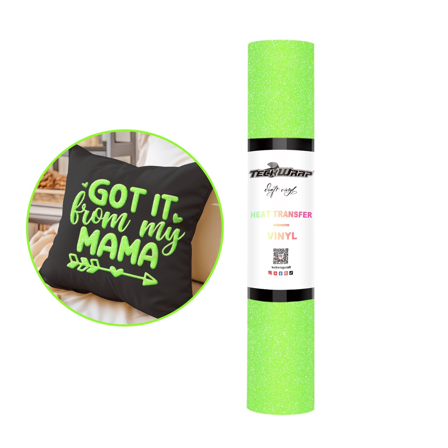 Teckwrap HTV Glitter Puff - Neon Green
