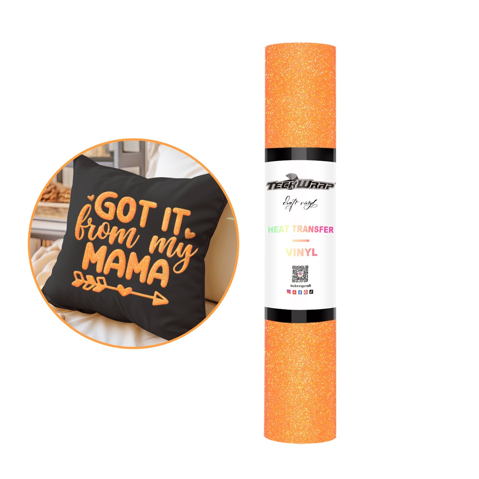 Teckwrap HTV Glitter Puff - Neon Orange