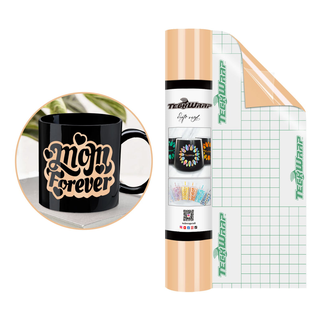 A roll of Teckwrap glossy apricot adhesive vinyl suitable for crafting projects. self adhesive permanent vinyl 