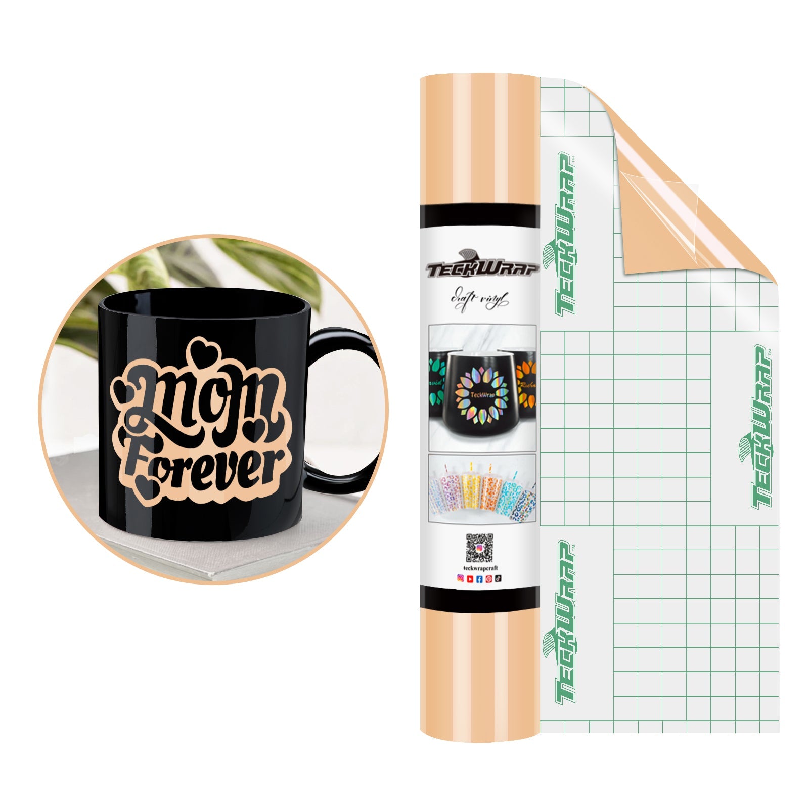 A roll of Teckwrap glossy apricot adhesive vinyl suitable for crafting projects. self adhesive permanent vinyl 