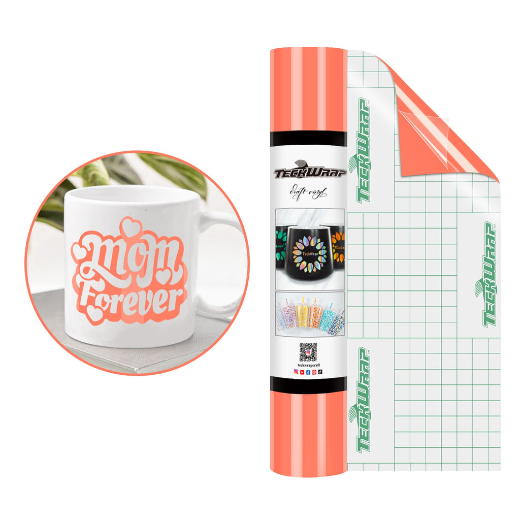 A roll of Teckwrap glossy salmon pink adhesive vinyl suitable for crafting projects. self adhesive permanent vinyl 