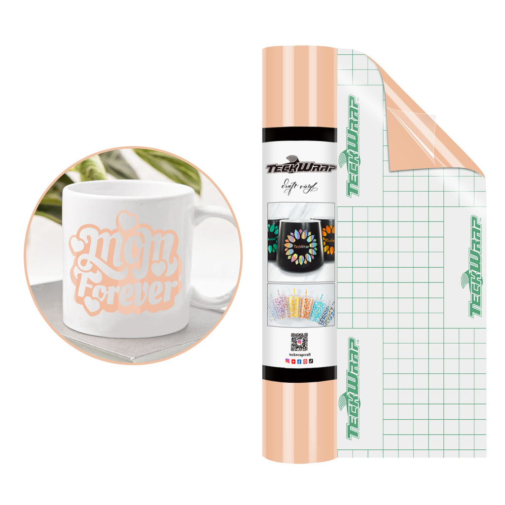 A roll of Teckwrap glossy shell pink adhesive vinyl suitable for crafting projects. self adhesive permanent vinyl 
