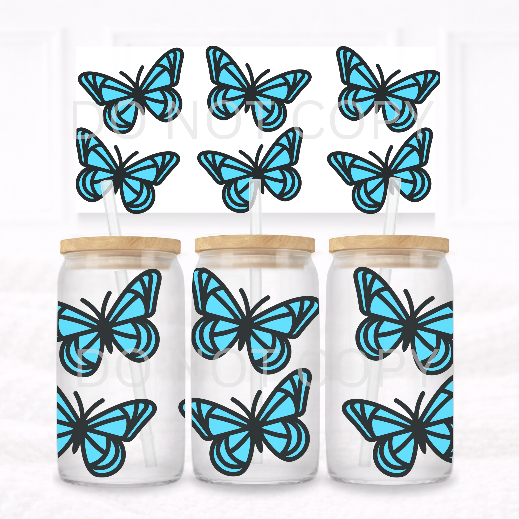 UVDTF - Can glass wrap Blue Butterflies