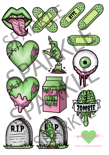 Pink & Green Zombie Decal Sheet