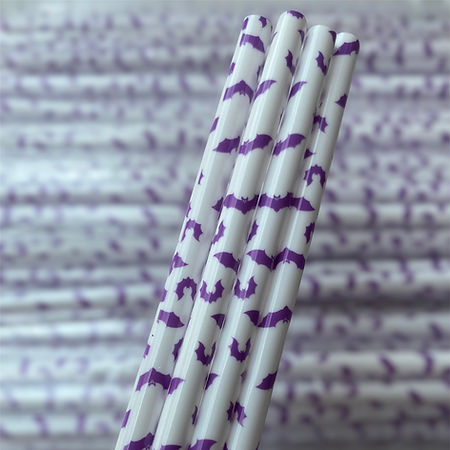 White Purple Bats Straw