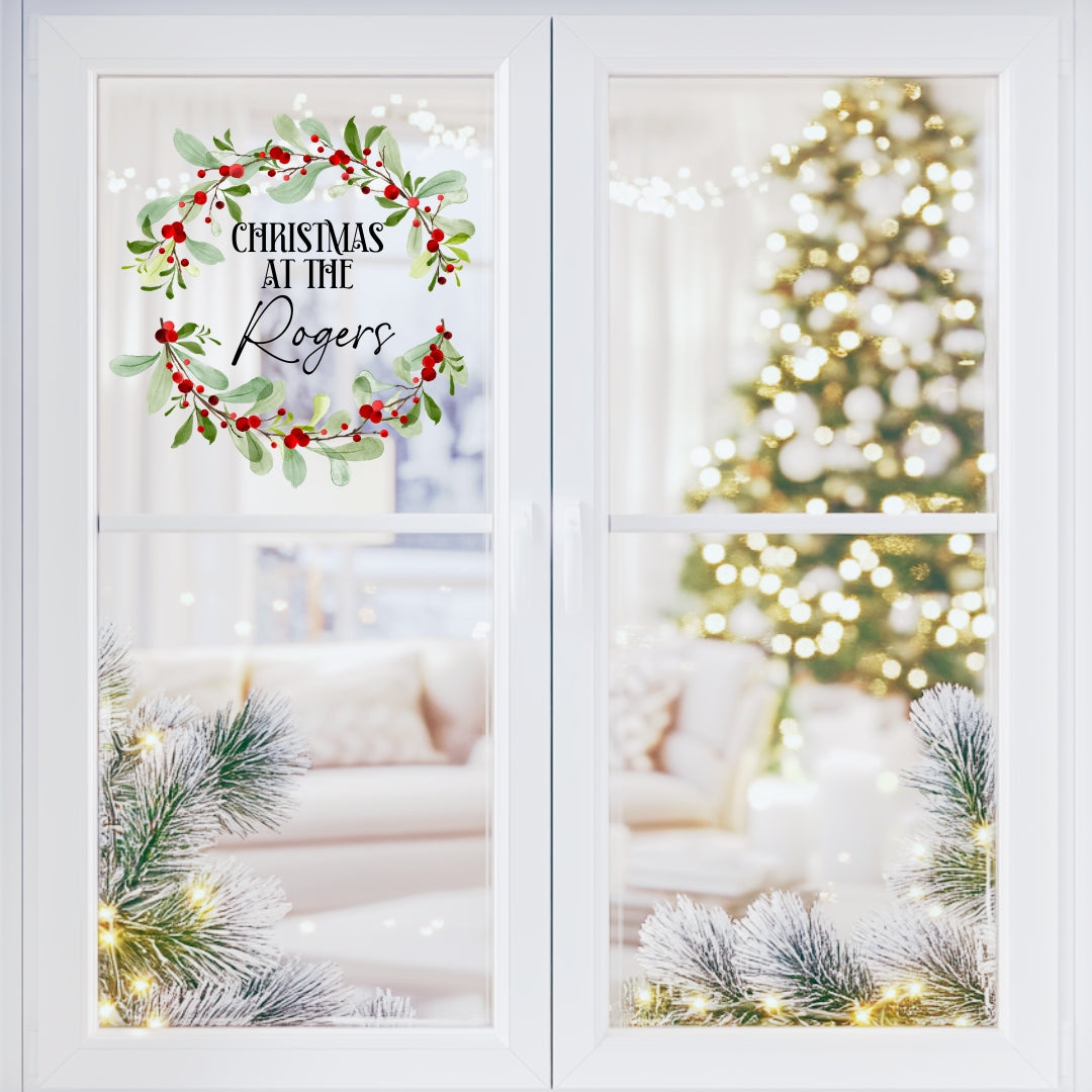 Red and Green Leaf 2 Wreath Window Cling