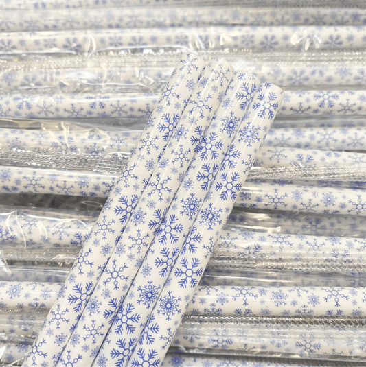 White & Blue Snowflakes Straw