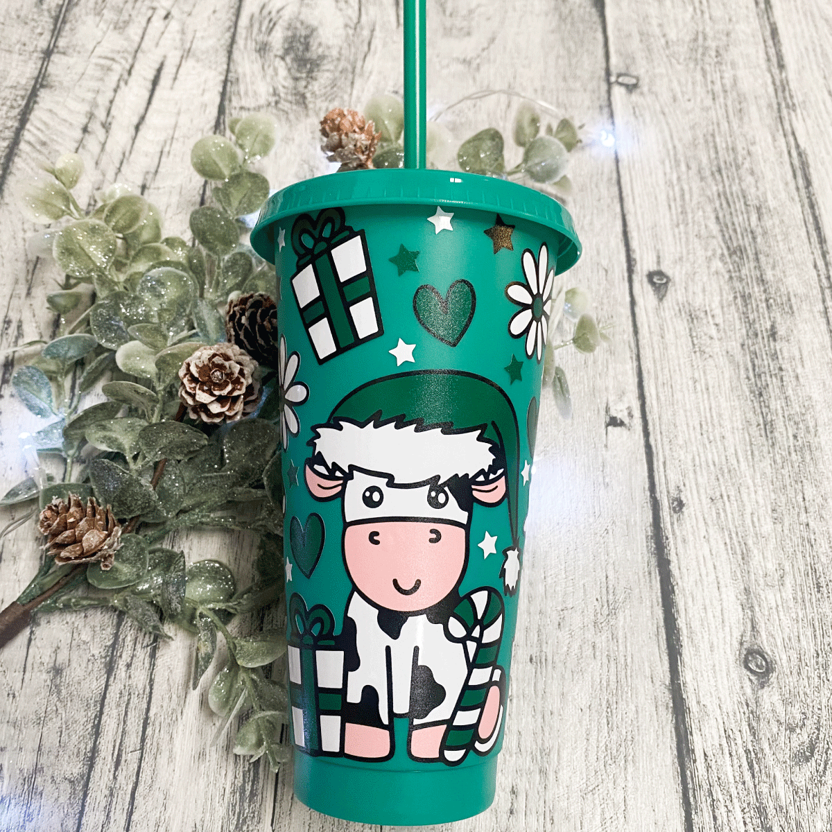 Christmas Cow Coldcup Wrap - Forest Green